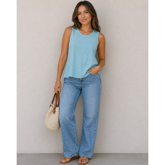 A New Day Light Blue Sleeveless Summer Vacation Beachy Casual Tank Top M