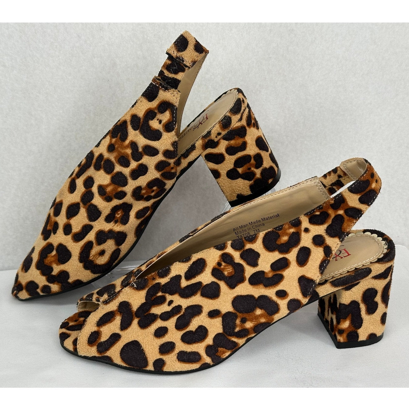 EY Boutique NWOT Leapard Print Open Toe Sling Back Chunky Heels T4708 7M