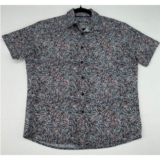 Apt 9 Standard Fit Button Down Black w/Fern Design Short Sleeve M
