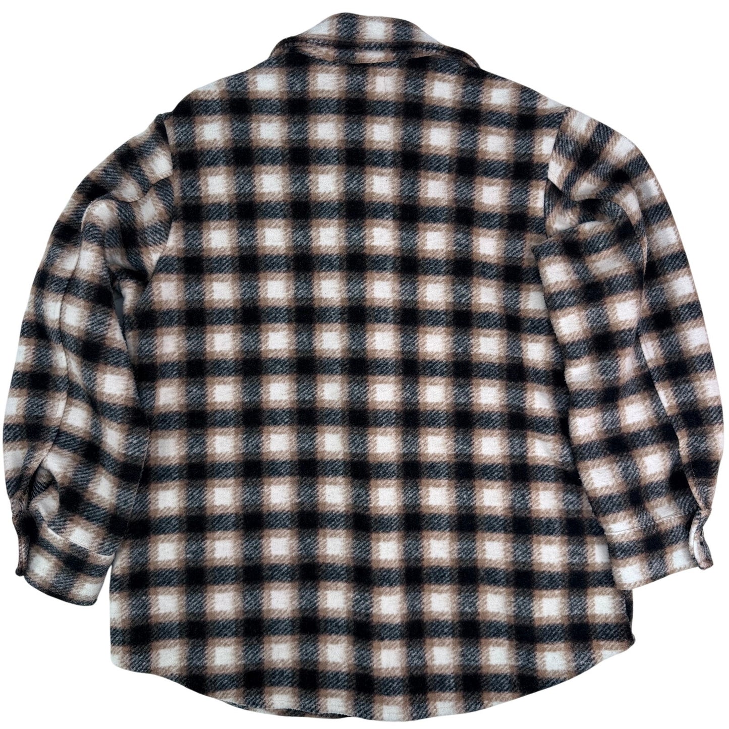 Time and Tru Brown Black Cream Oversized Thick Plaid Shacket Jacket  S (4-6)