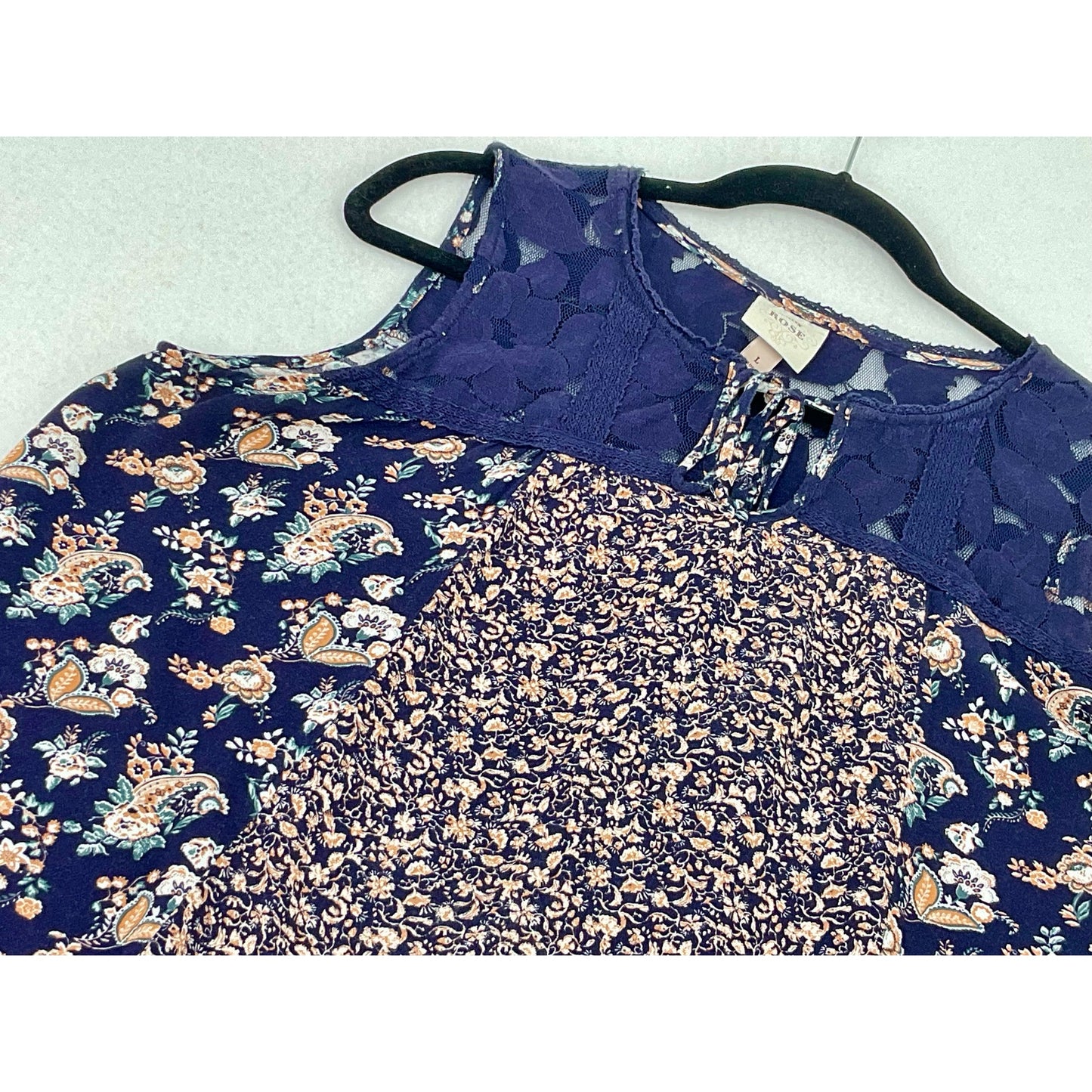 Knox Rose Navy Floral Print Sleeveless Summer Coastal Beach Vacation Tank Top L