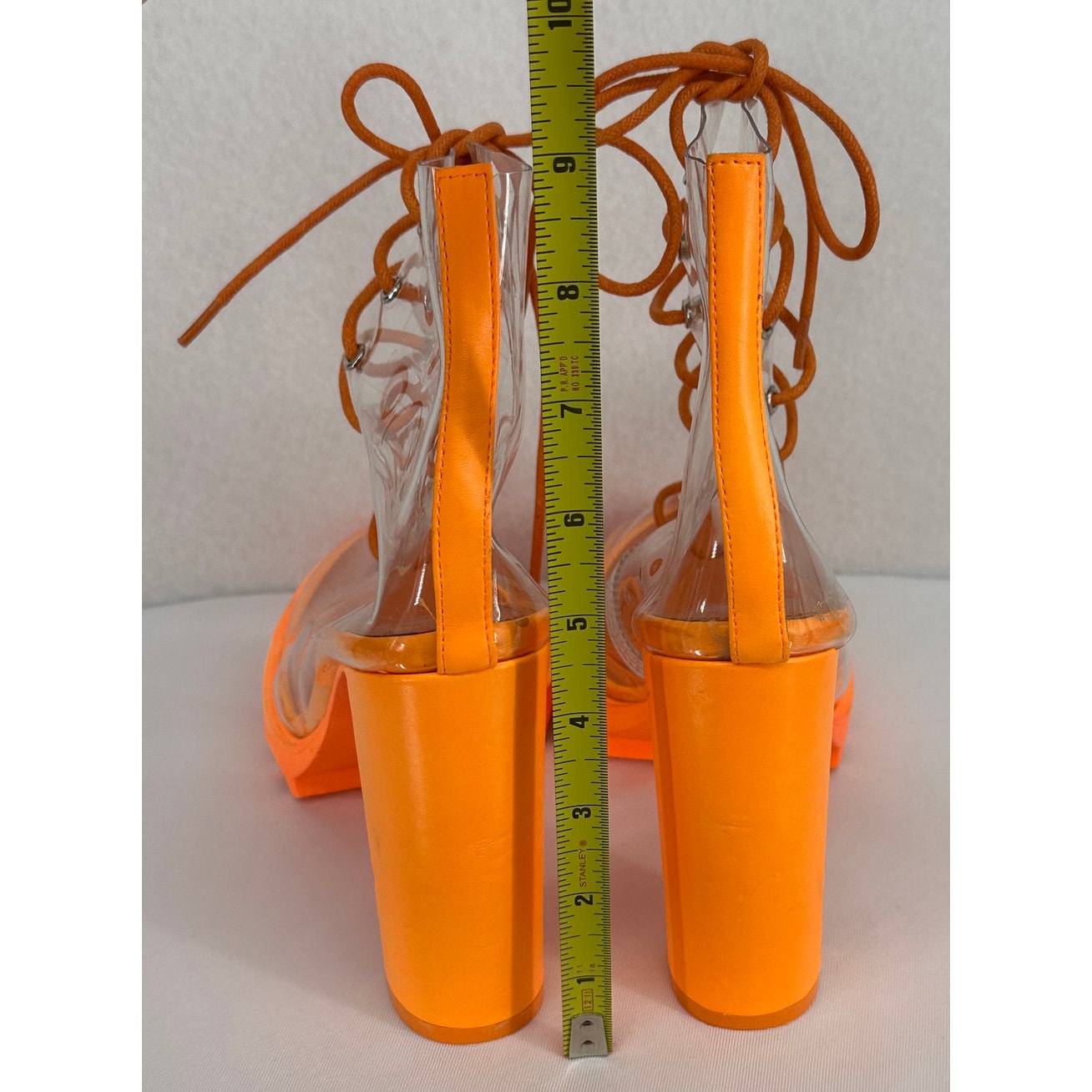 Pazzle Clear Lace Up Chunky Lug Neon Orange Sole Boots 9