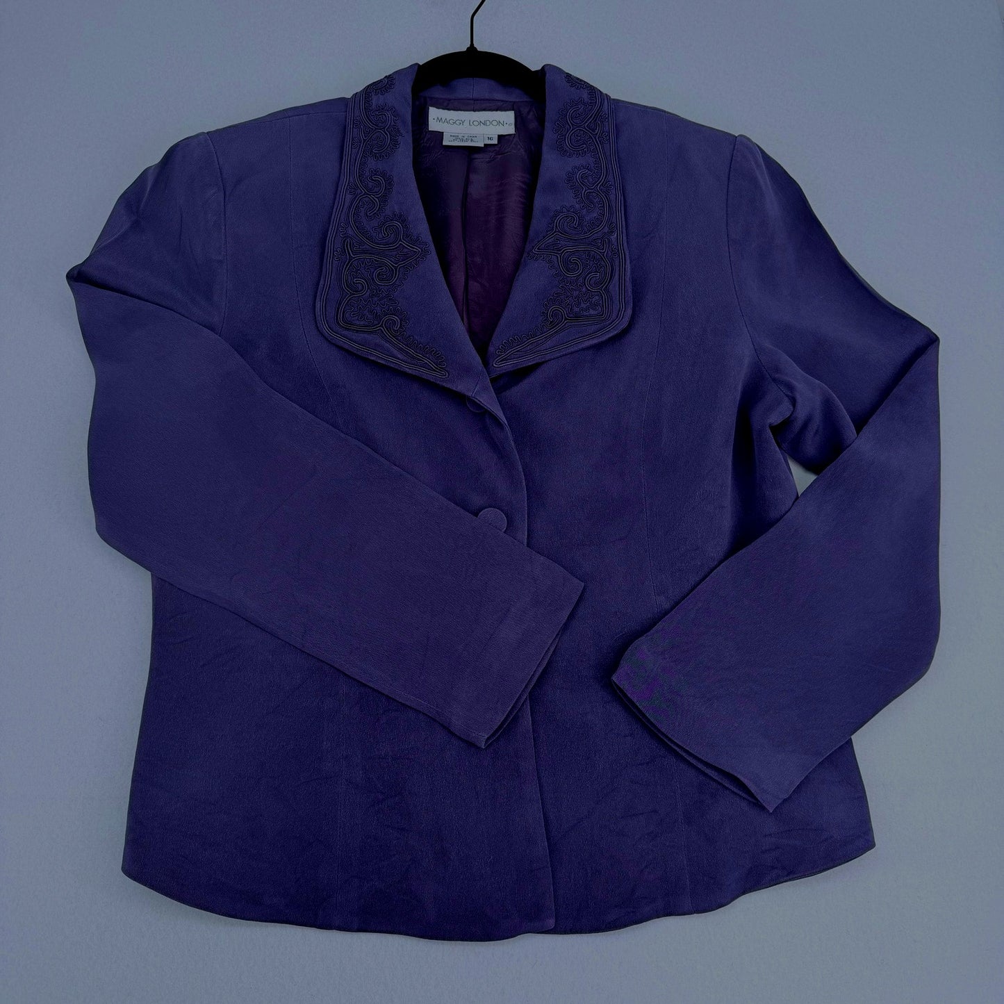 Maggie London Purple Embroidered Lapel Business Office Holiday Party Blazer 16