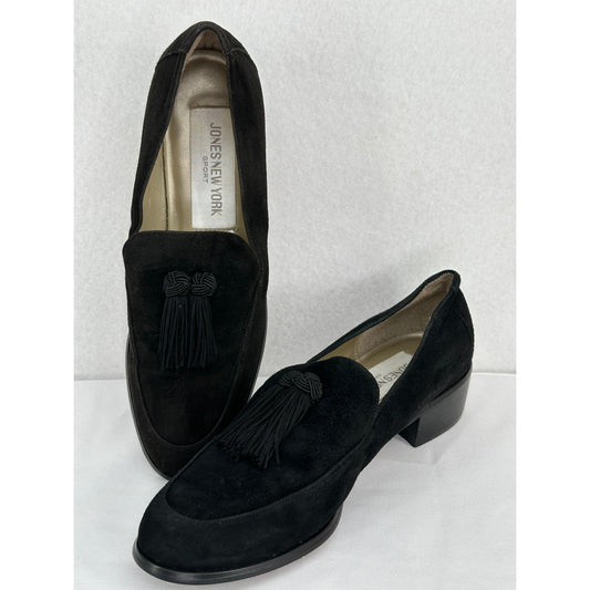 Jones New York Sport NY Queen Black Slip On Velvet Loafers with Tassels 8M
