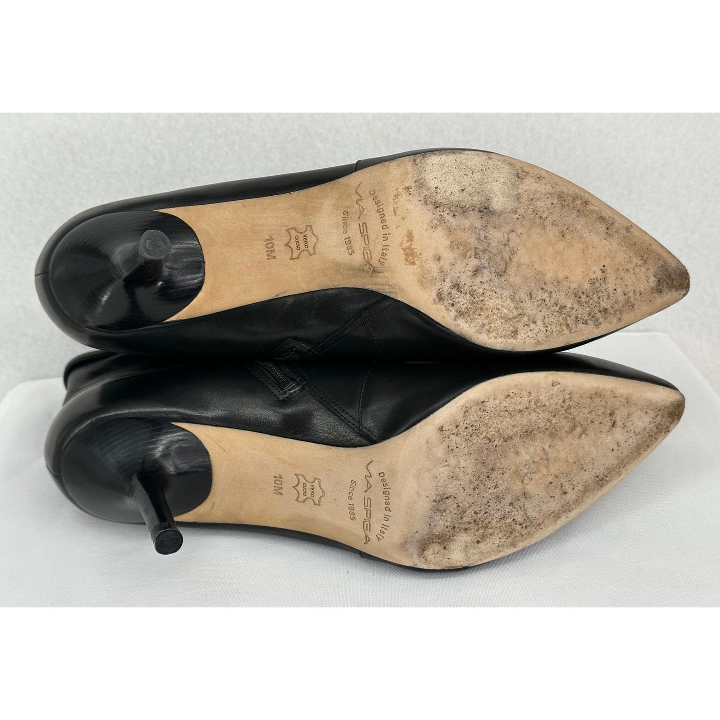 Via Spiga Madeline Black Italian Leather Pointed Toe Ankle Boots 3" Heel 10M