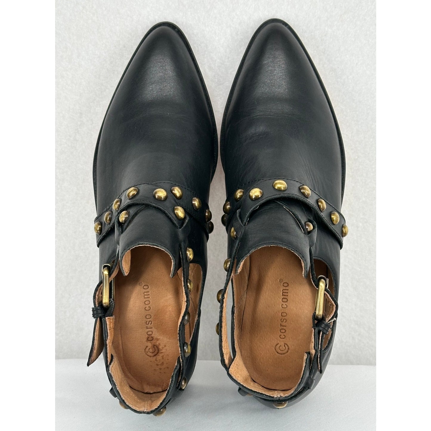 Corso Como Doon Leather Studded Side Buckle Strap Flat Heel Ankle Boots 10M