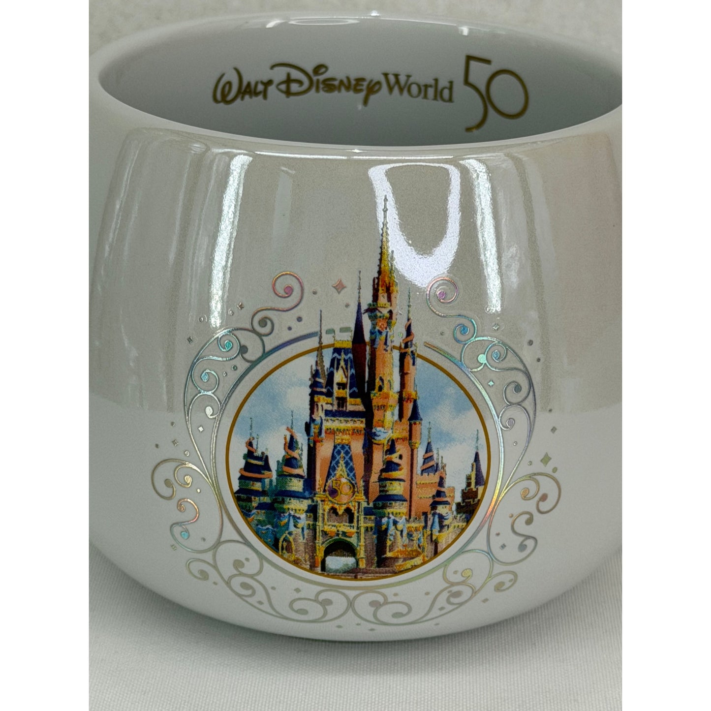 Walt Disney World 50th Anniversary Coffee Cup Mugs Stoneware - Gold Trim Set 6