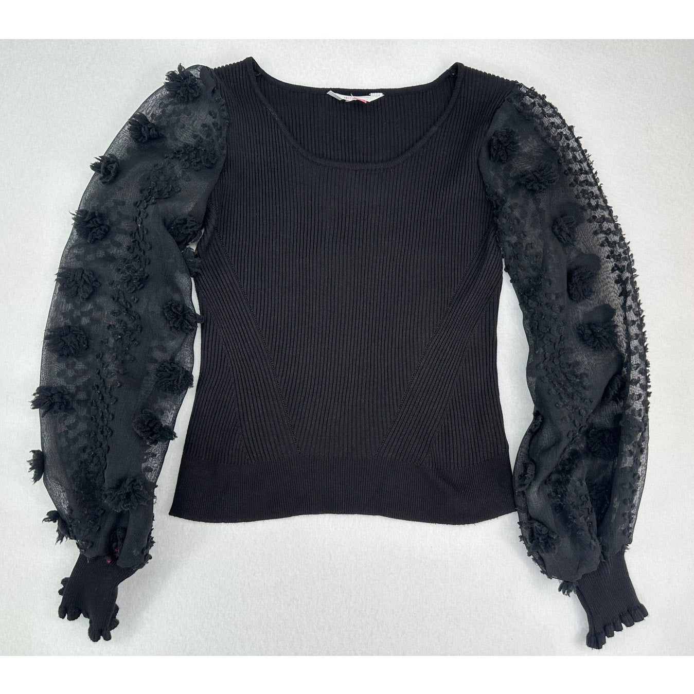 No Boundaries Black Long Sleeve Sweater with Sheer Sleeves Goth Party M (7-9)