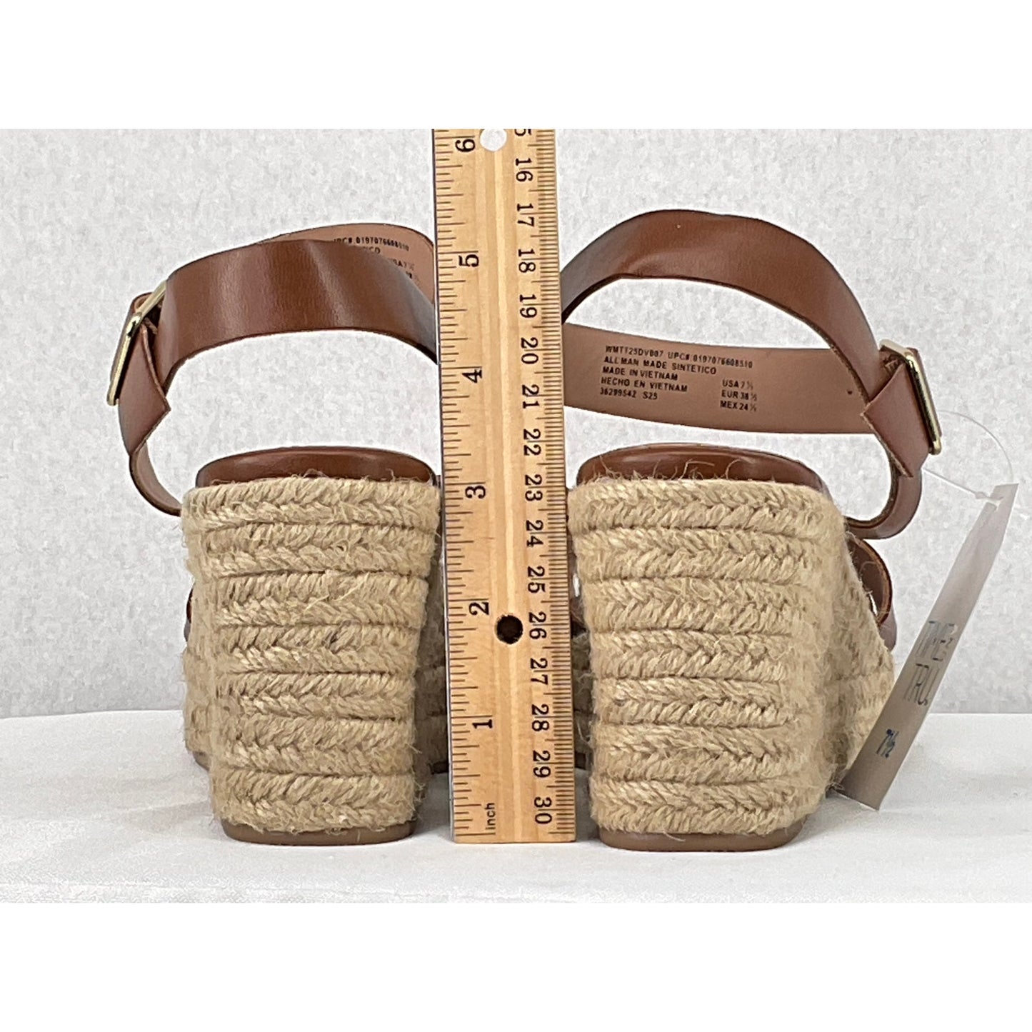 Time and Tru Cognac Espadrilles Ankle Strap Memory Foam Wedges NWT 7.5