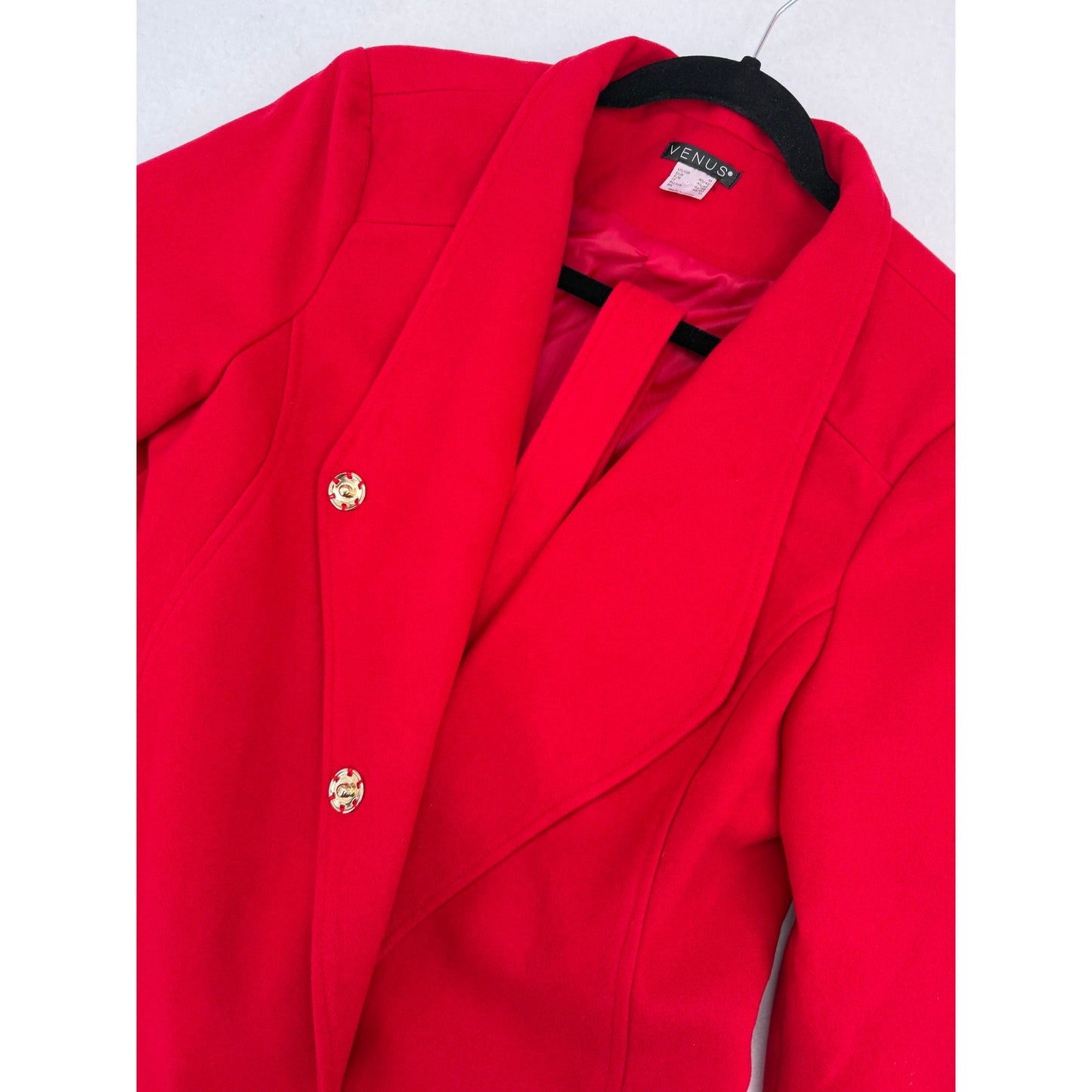 Venus Red Belted Snap Front Lined Winter Trenchcoat Pockets Holiday Faux Wool M
