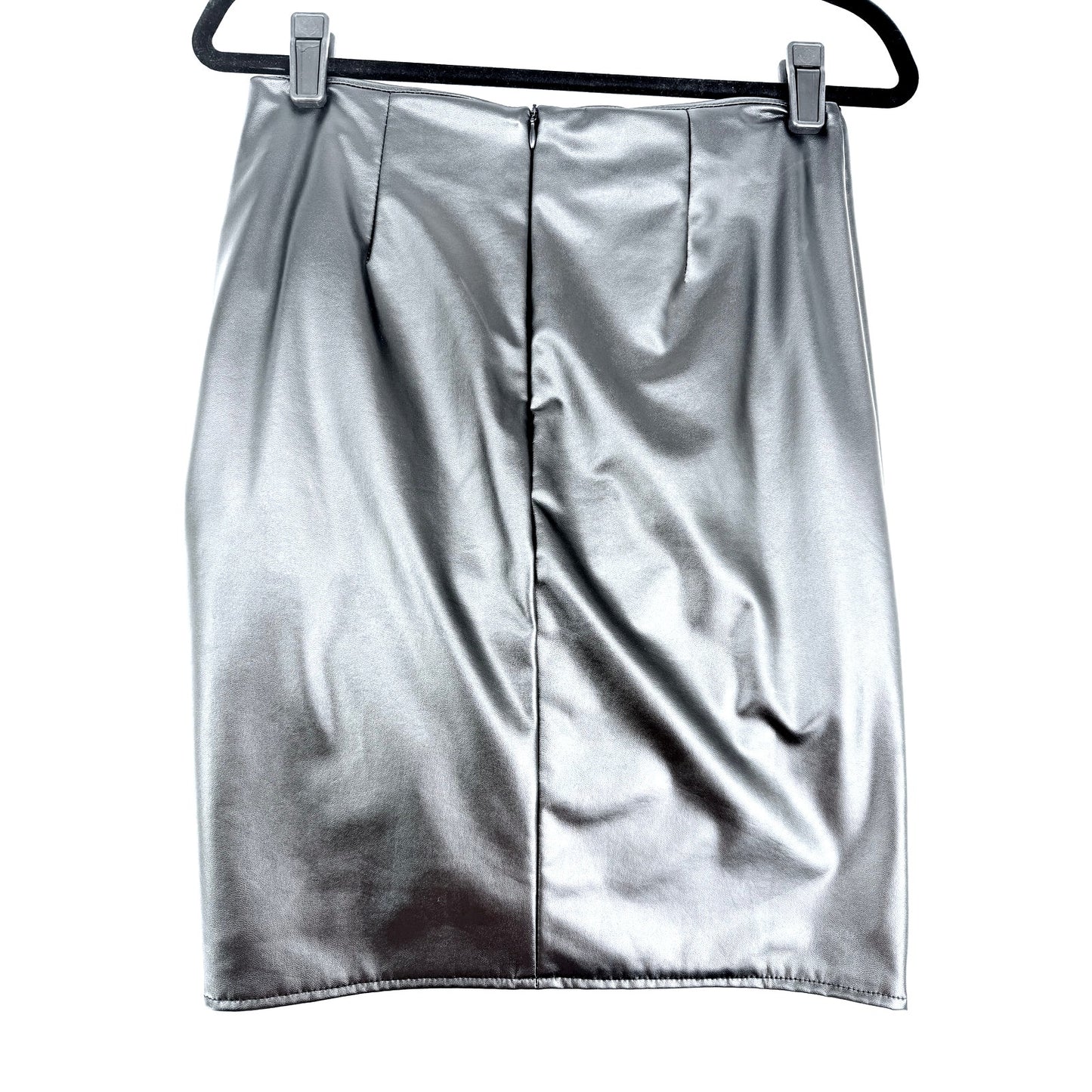 Black Left-Side Runch Vegan Faux PU Bodycon Pencil Leather Skirt L