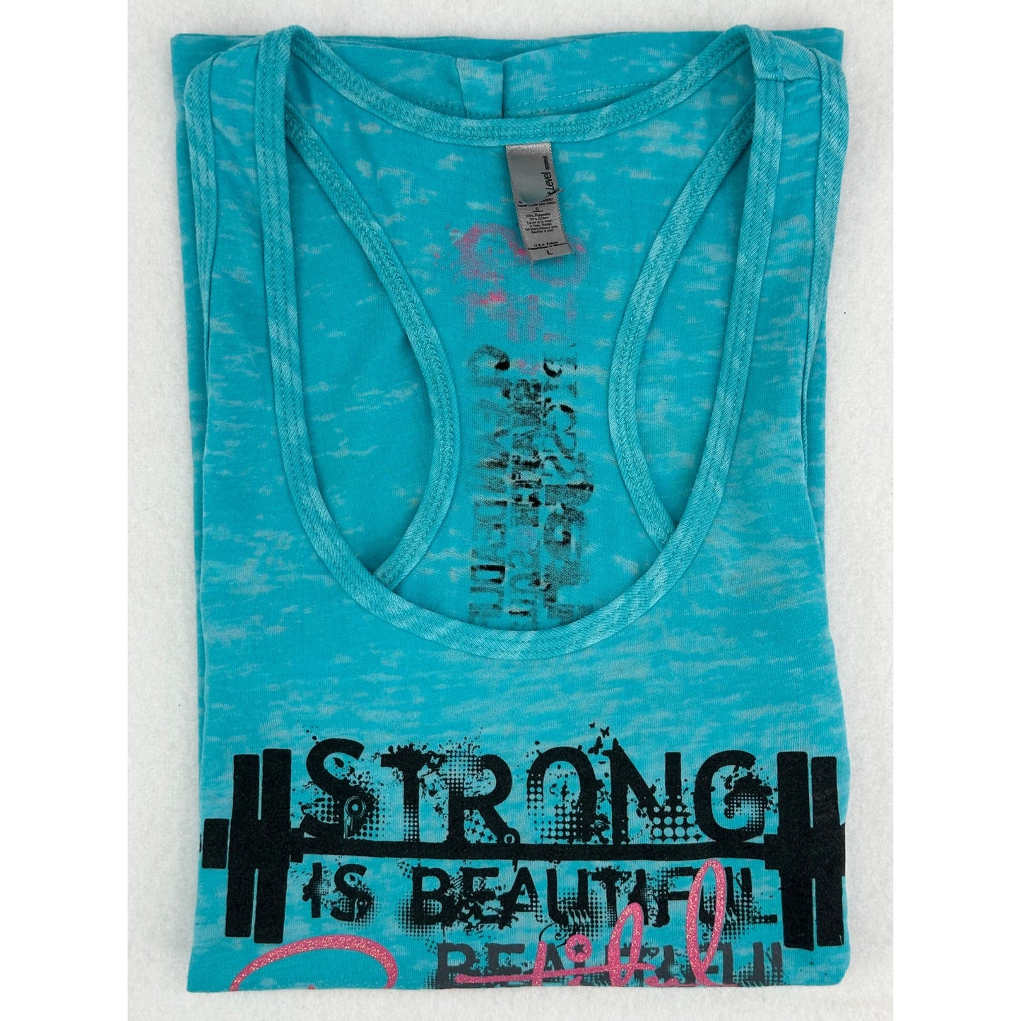 Next Level Apparel Teal Strong Is Beautiful Racer Back Top Weightlifting Gym  L