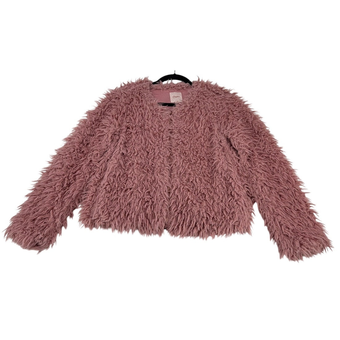 Candies Mauve Rose Gold Pink Faux Fuzzy Furry Shag  Full Zip Jacket Coat S/M