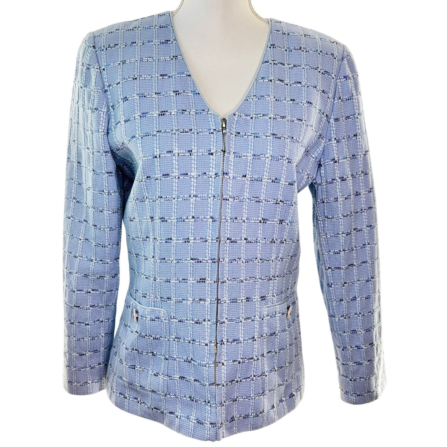 Doncaster Vintage Light Blue Tweed Plaid Business Summer Party Pattern Jacket 8