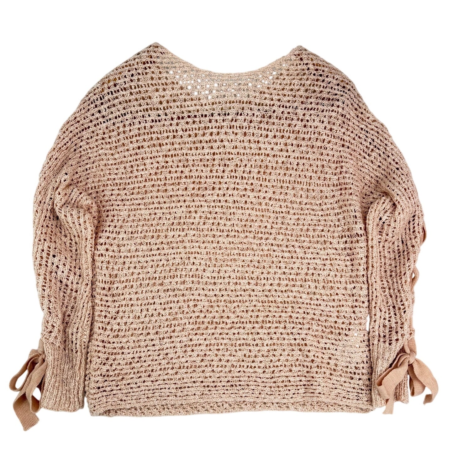Rewind Pink Peach Loose Knit Tie Accent Long Sleeve Sweater S