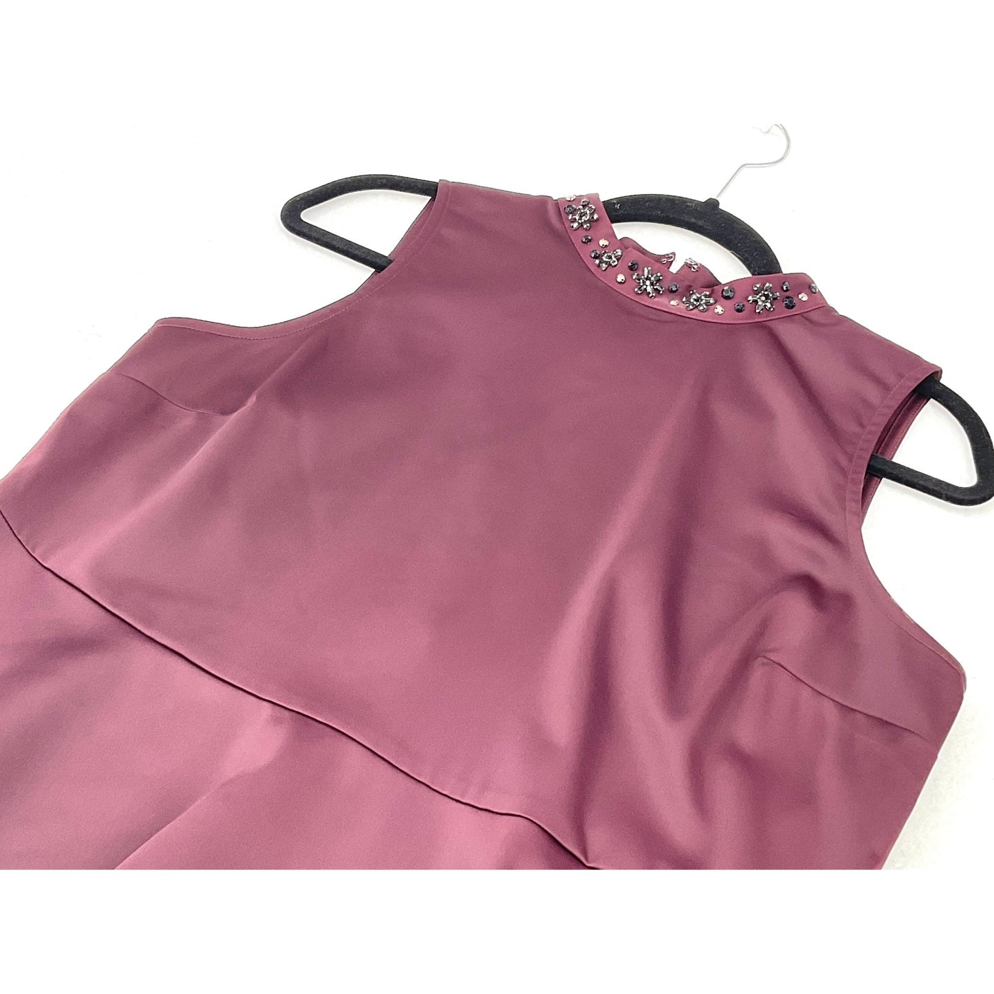 Elle Burgundy Peplum Beaded Standup Collar Party Corporate Sleeveless Top S