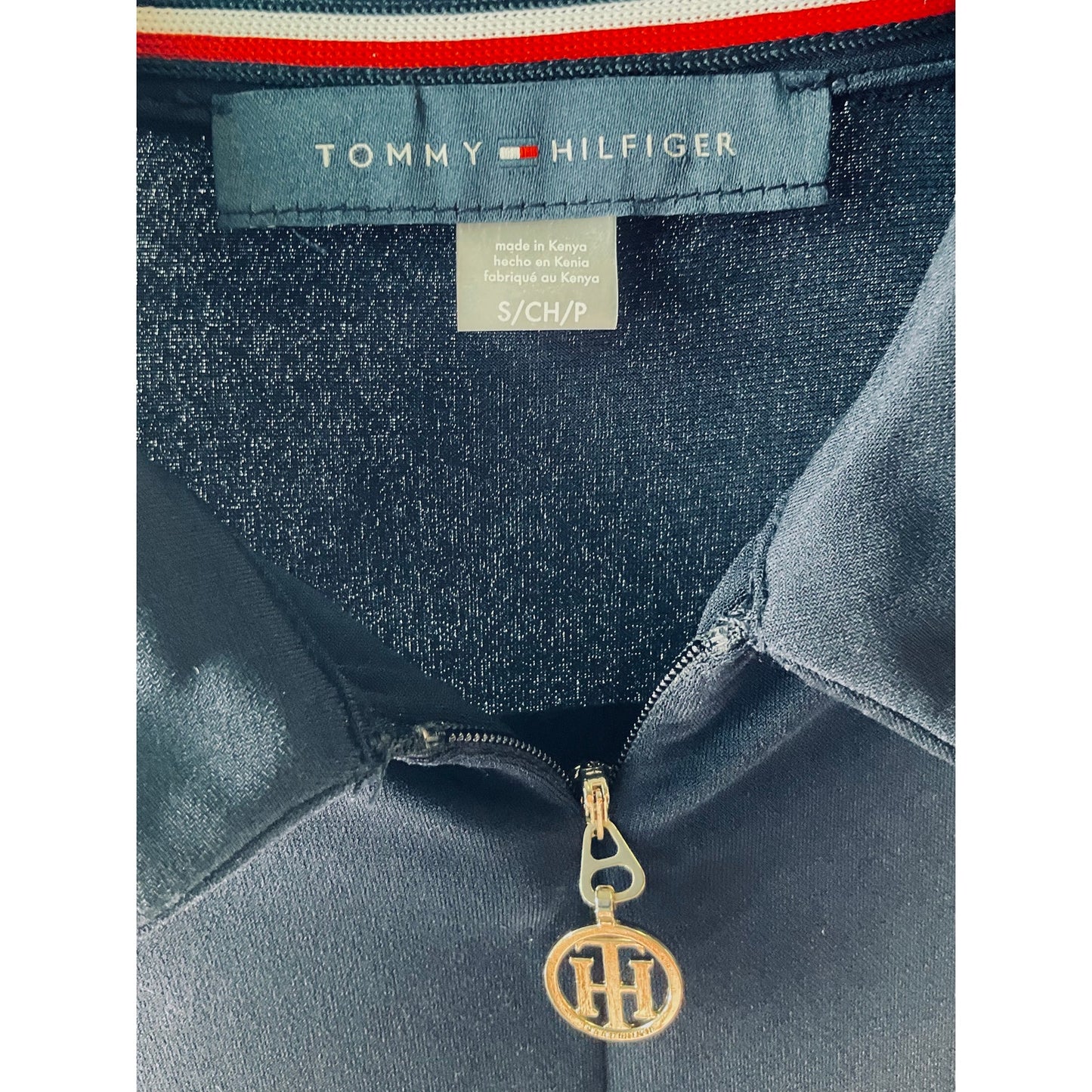 Tommy Hilfiger Navy Half-Zip Sleeveless Nautical Silver Accent Blouse NWT S