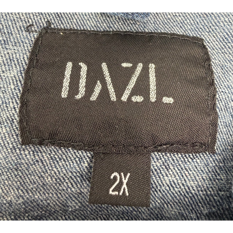 Dazl Distressed Grunge Rock Ripped 80s Denim Embroidered Patches Jean Jacket 2X