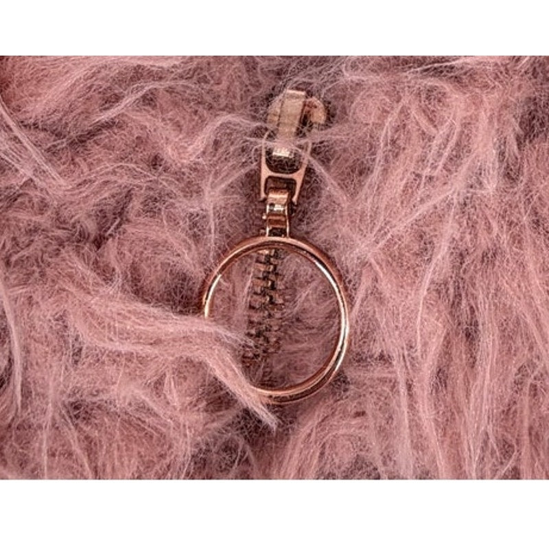 Candies Mauve Rose Gold Pink Faux Fuzzy Furry Shag  Full Zip Jacket Coat S/M
