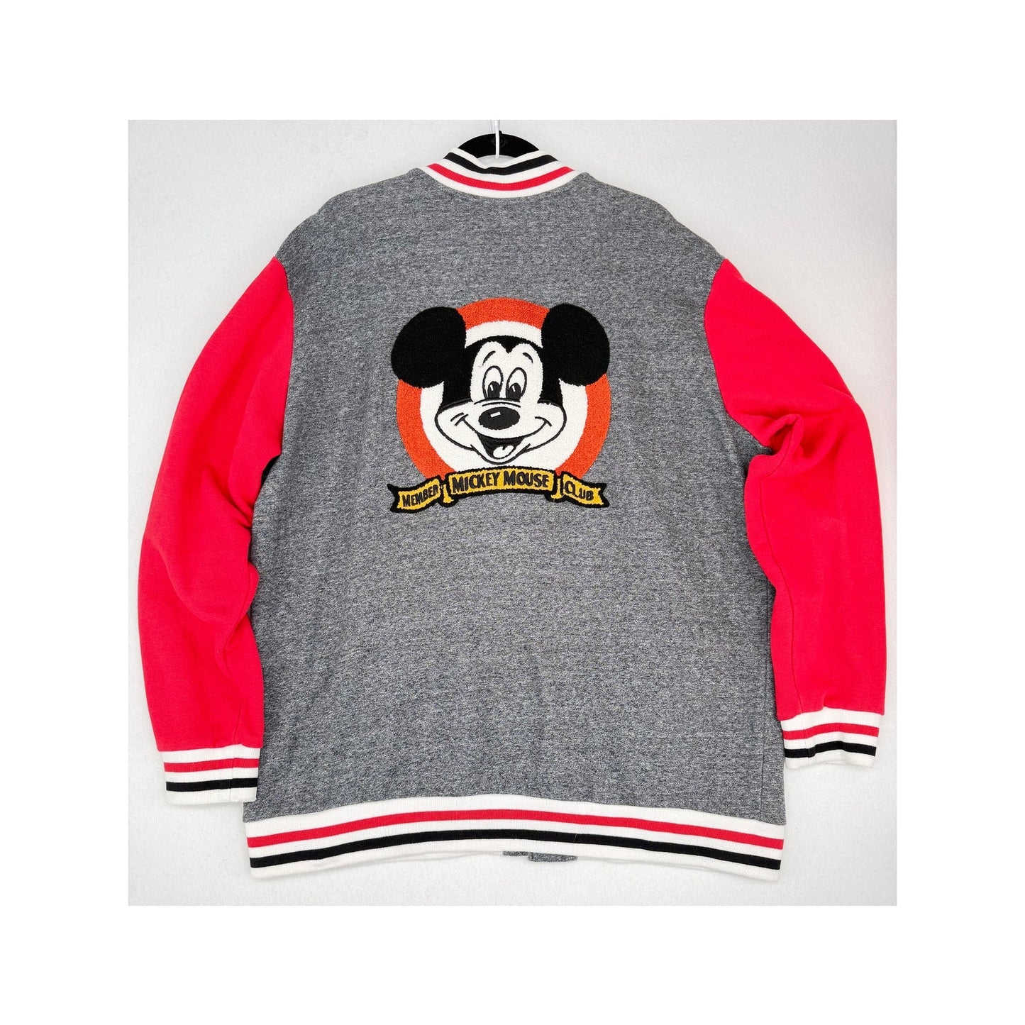 Disney Parks Mickey Mouse Club Jacket  Gray Red Varsity Snap Mens XL