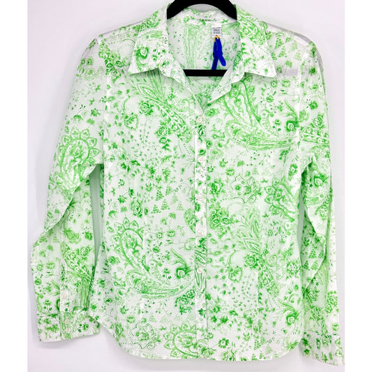 IZOD White with Green Print Paisley Button Shirt size PL