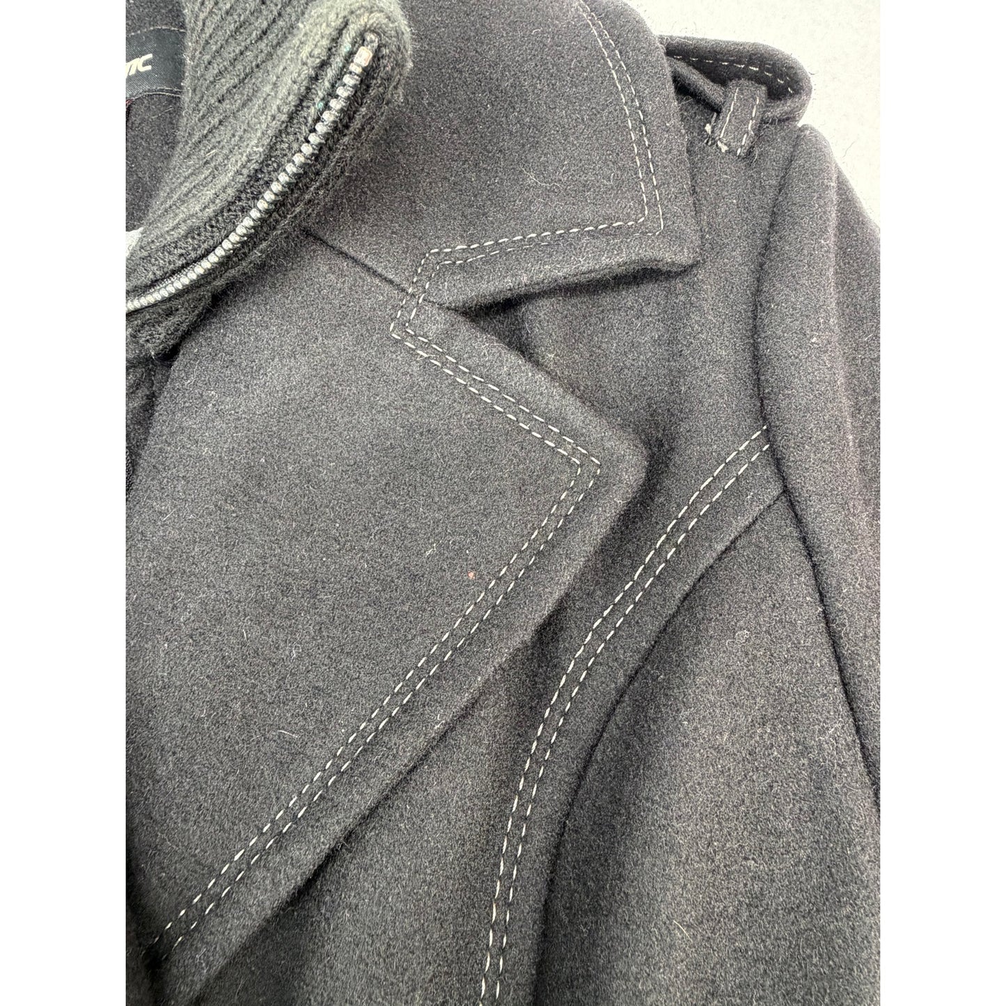 Mystic Black Wool Blend Lined Zipper and Button Front Belted Trench Coat S