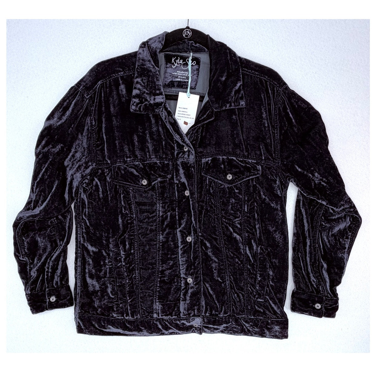 Kyla Seo Rosie Blue Crushed Velvet Trucker Western Boho Silk Blend Jacket S NWT