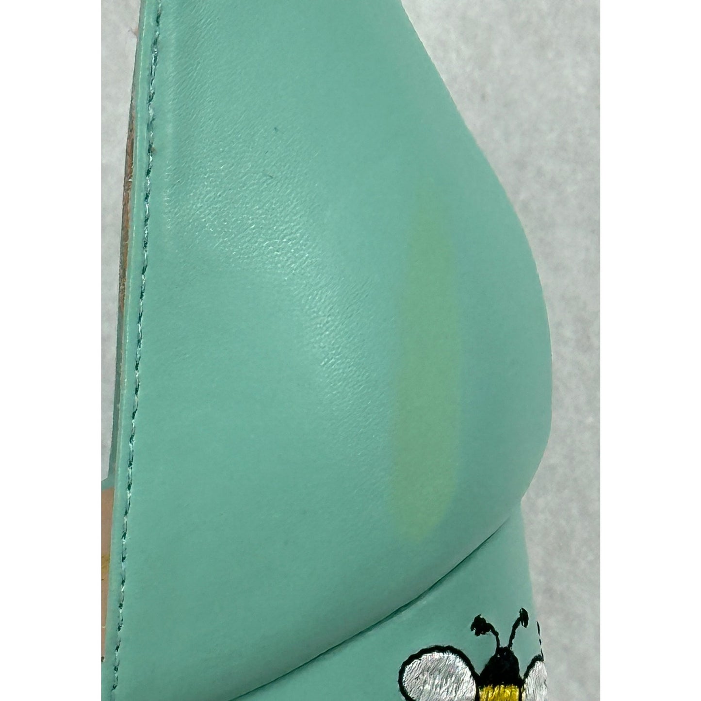 Modcloth Fun Direction Bee Embroidered Mint Heel Sandals 6