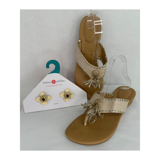 Lindsay Phillips Tan Switch Flops Interchangeable Tassels Flowers Sandals 9