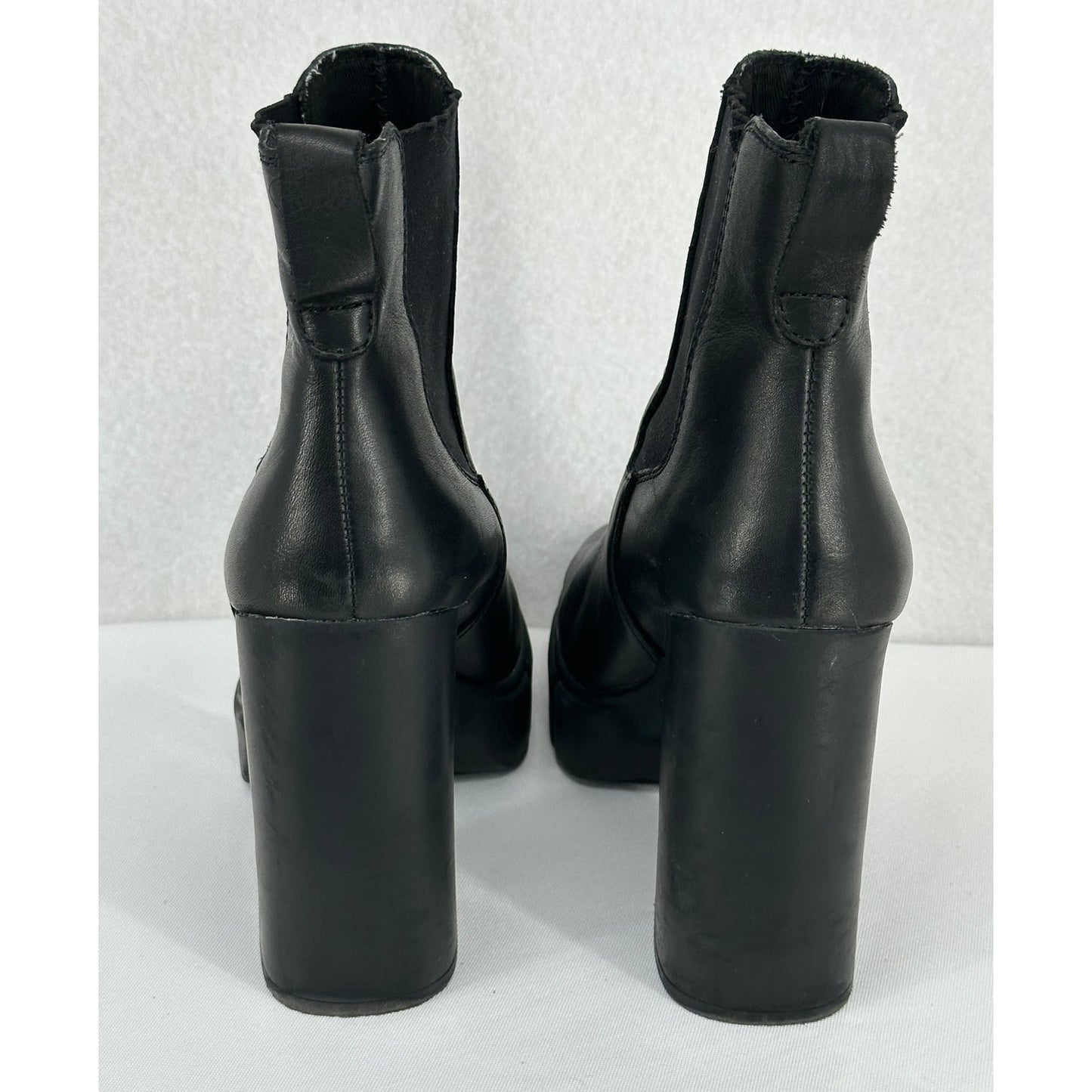 Steve Madden Women Revised Black Leather Platform Heeled Chelsea Boots 6.5M