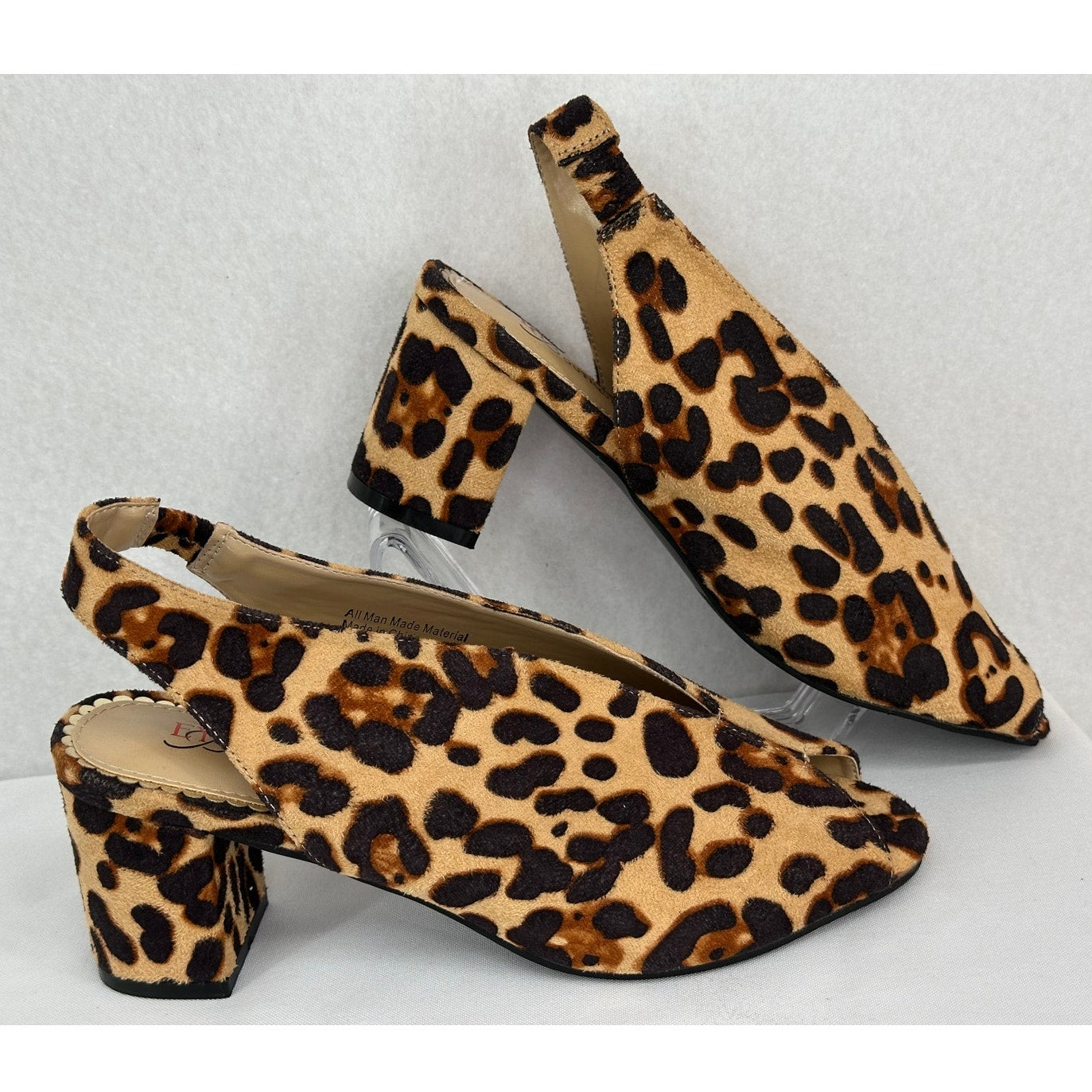 EY Boutique NWOT Leapard Print Open Toe Sling Back Chunky Heels T4708 7M