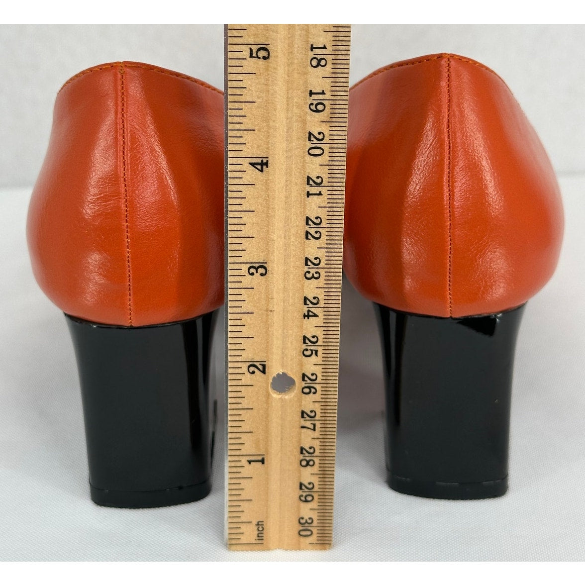 Ann Creek NWOT Angela Orange Black Square Toe Chunky Heel Pumps 7M