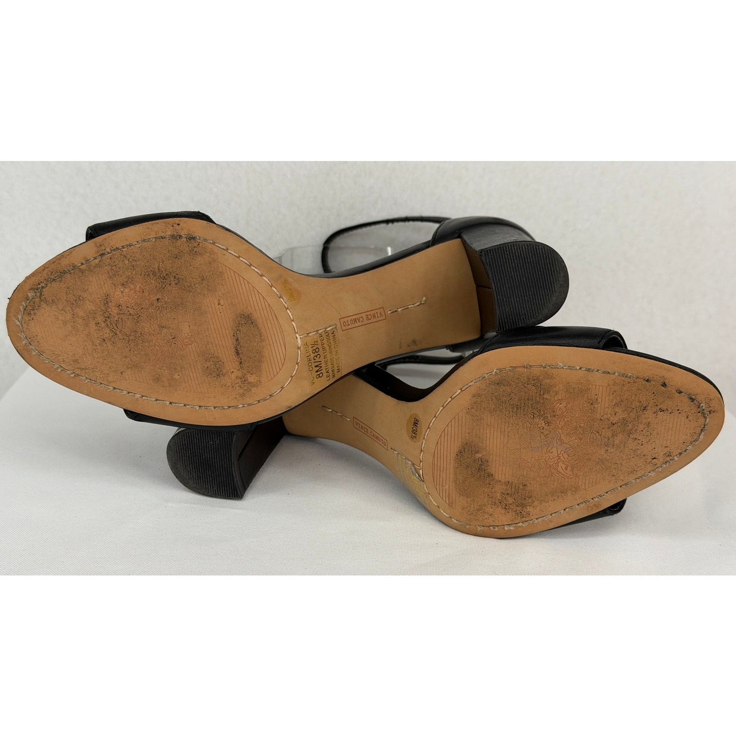 Vince Camuto Corlina Black Leather Ankle Strap Open Toe Heel Sandals 8M