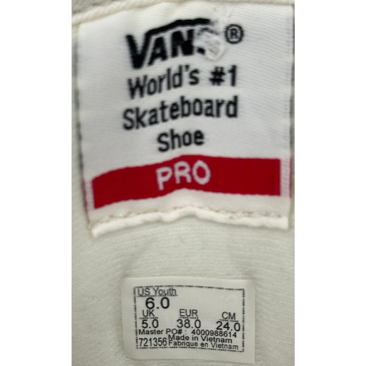 Vans Pro White Off The Wall Cushioned Canvas Low Top Sneakers Youth 6