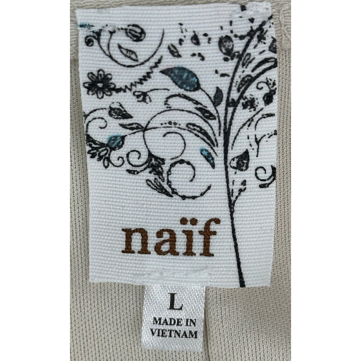 naif Cream Lined Gauze Dress with Button Down Front Short Sleeve L
