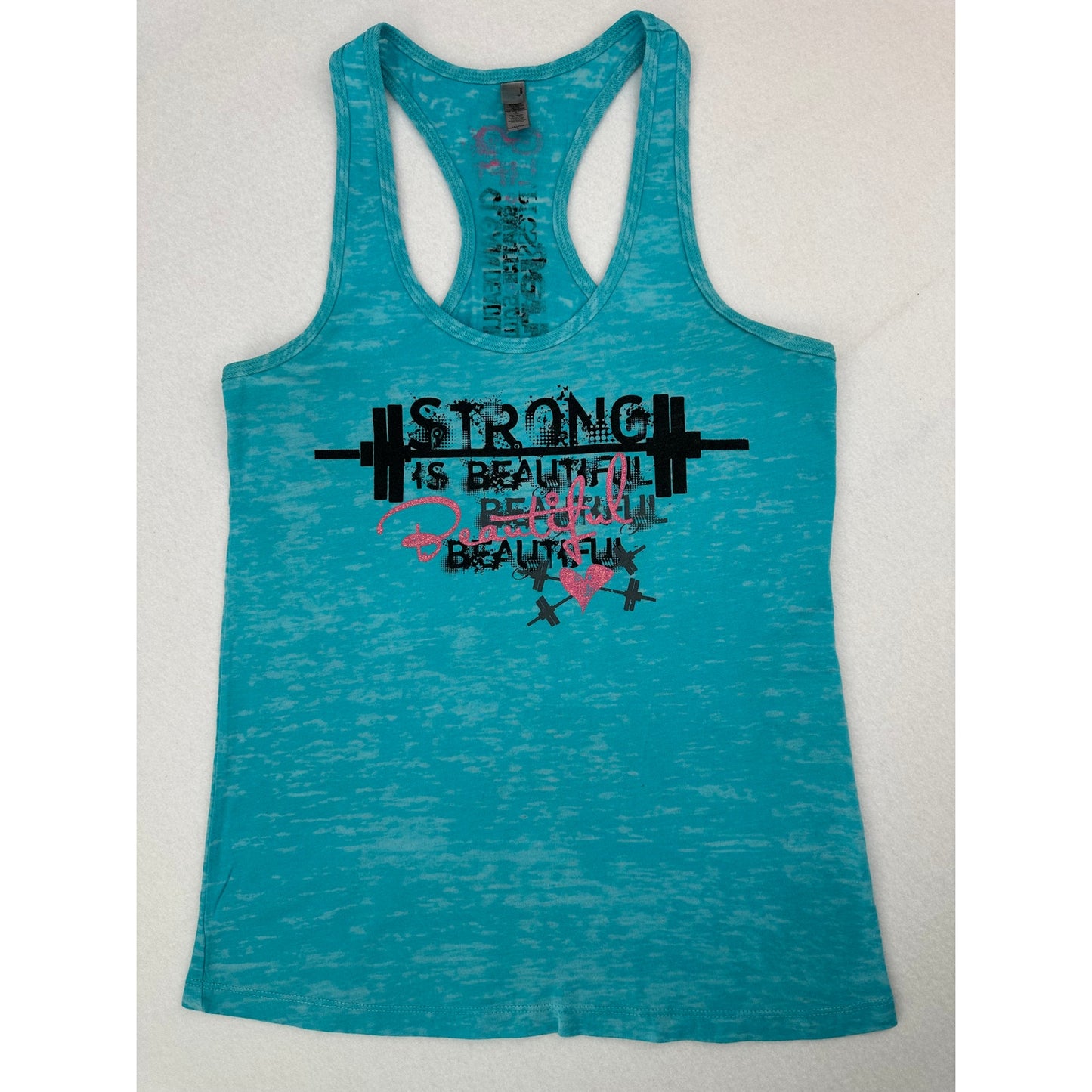 Next Level Apparel Teal Strong Is Beautiful Racer Back Top Weightlifting Gym  L