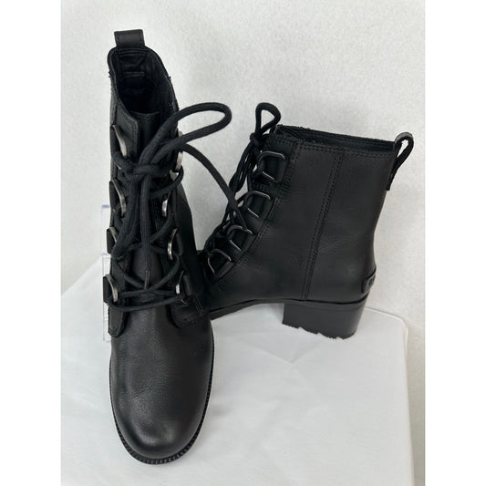 Sorel Cate Lace Up Black Bootie Waterproof Leather Boots 8.5 NL3385-010