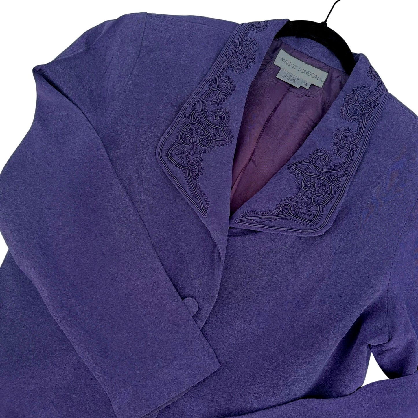 Maggie London Purple Embroidered Lapel Business Office Holiday Party Blazer 16