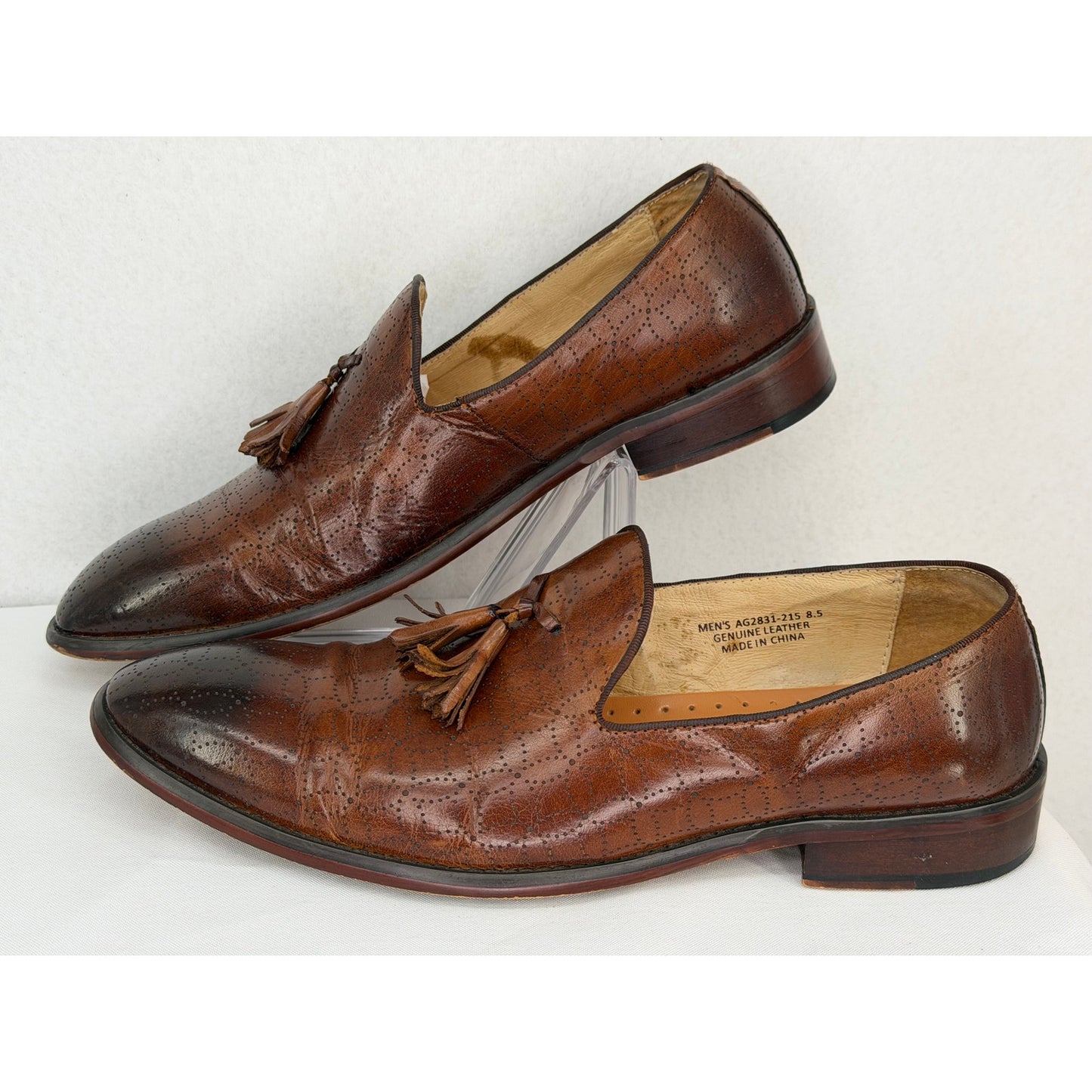 Asher Green Hand Made Brown Leather Tassel Slip On Dress Loafers 8.5