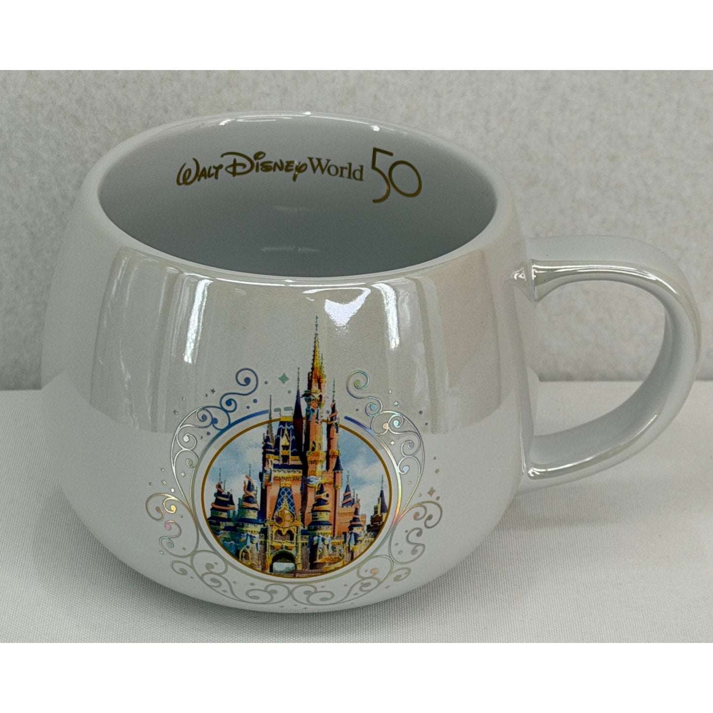 Walt Disney World 50th Anniversary Coffee Cup Mugs Stoneware - Gold Trim Set 6