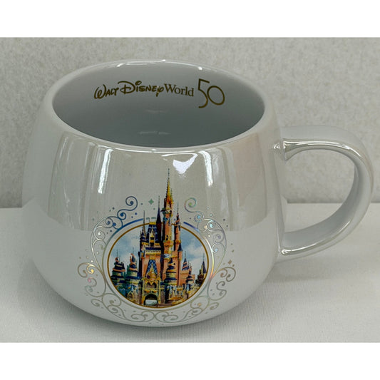 Walt Disney World 50th Anniversary Coffee Cup Mugs Stoneware - Gold Trim Set 6