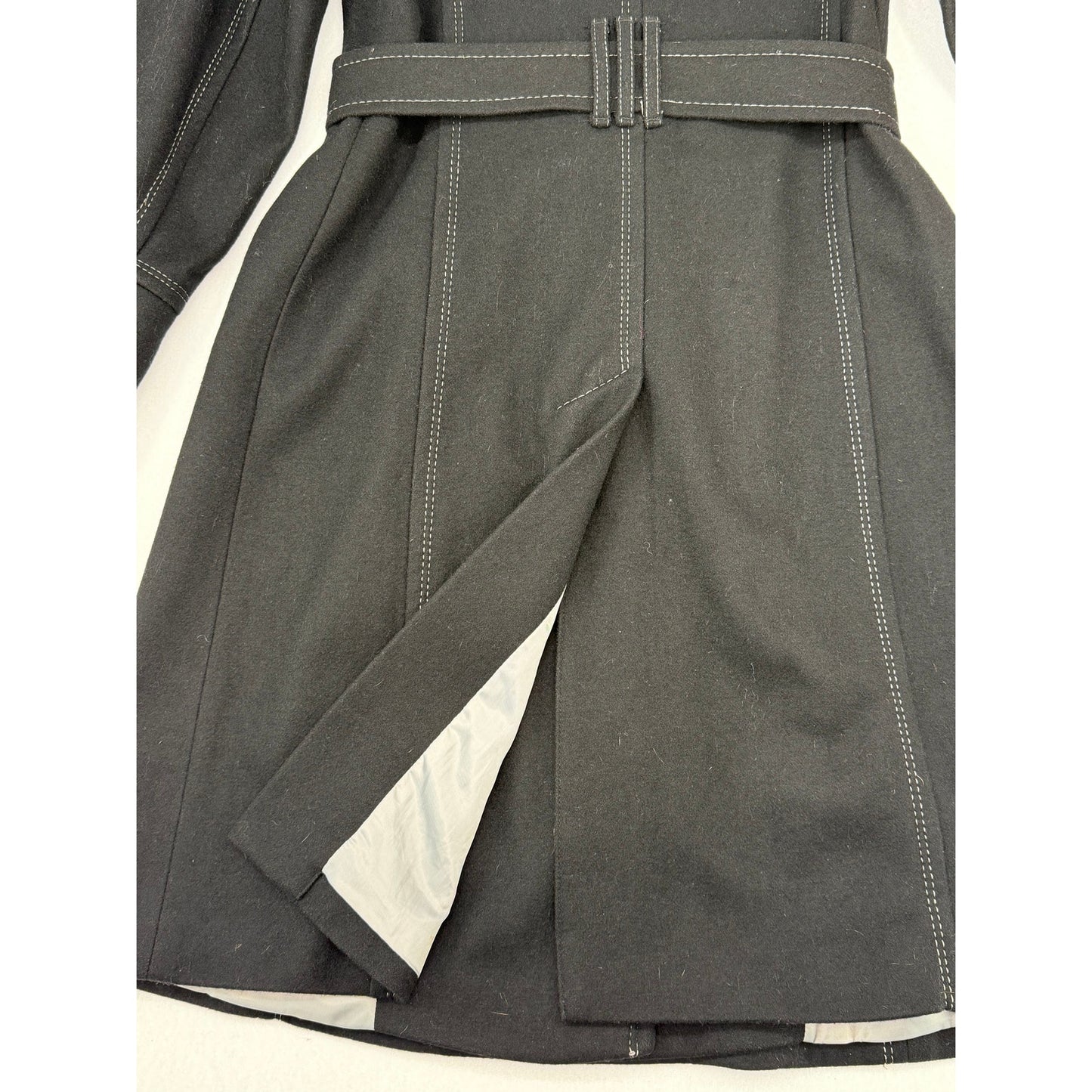 Mystic Black Wool Blend Lined Zipper and Button Front Belted Trench Coat S