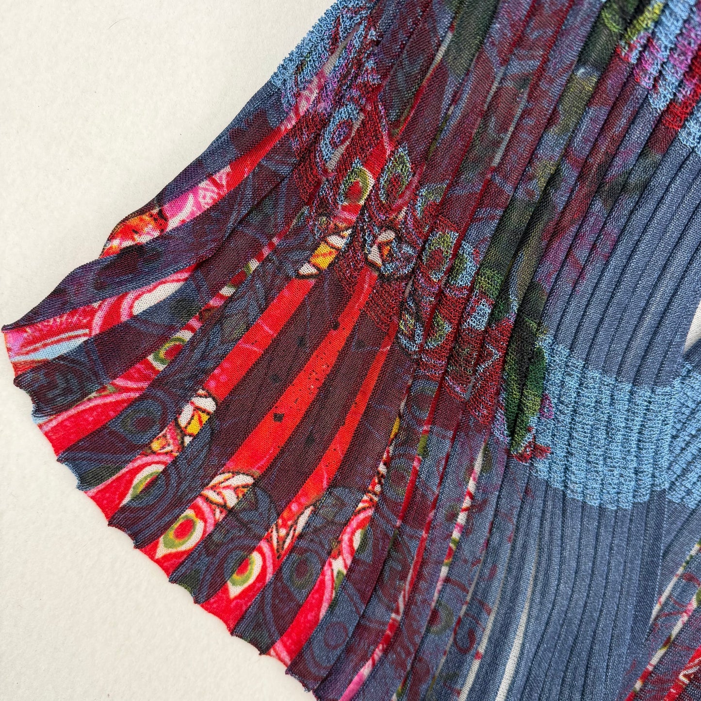 Desigual Blue Red White Pleated Open Front Cardigan Lightweight Sweater XL