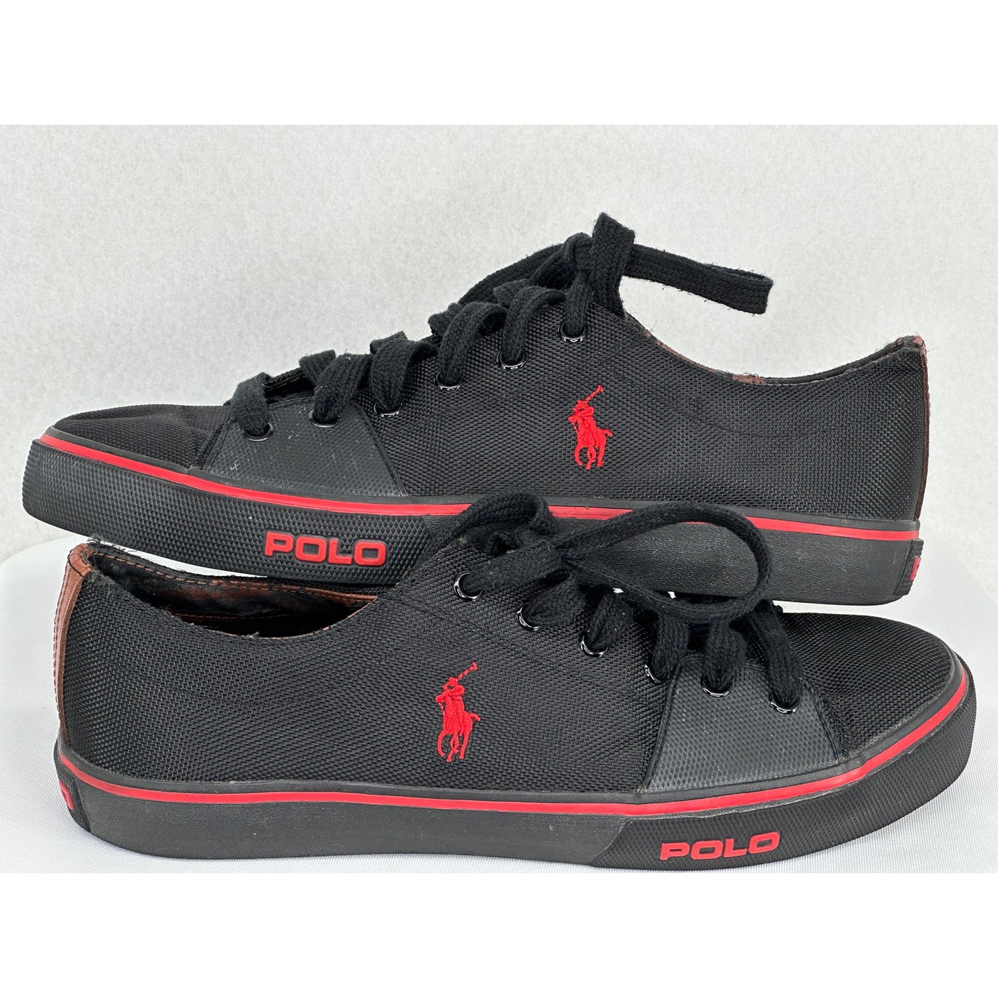 Polo by Ralph Lauren Cantor Low Black w/Red Trim Canvas Sneakers Size 10.5 D