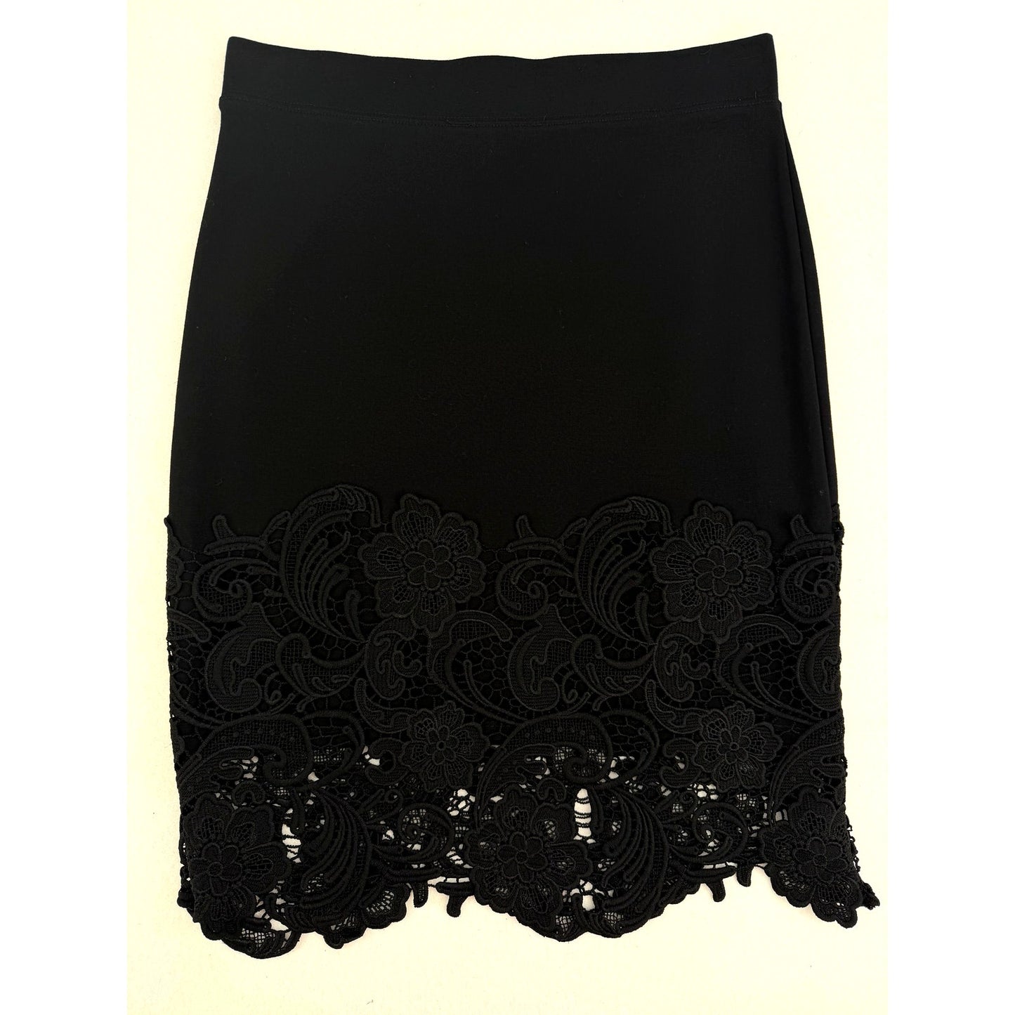 Haute Monde Black Lace Hem Pencil Skirt Business Office Dress Holiday L