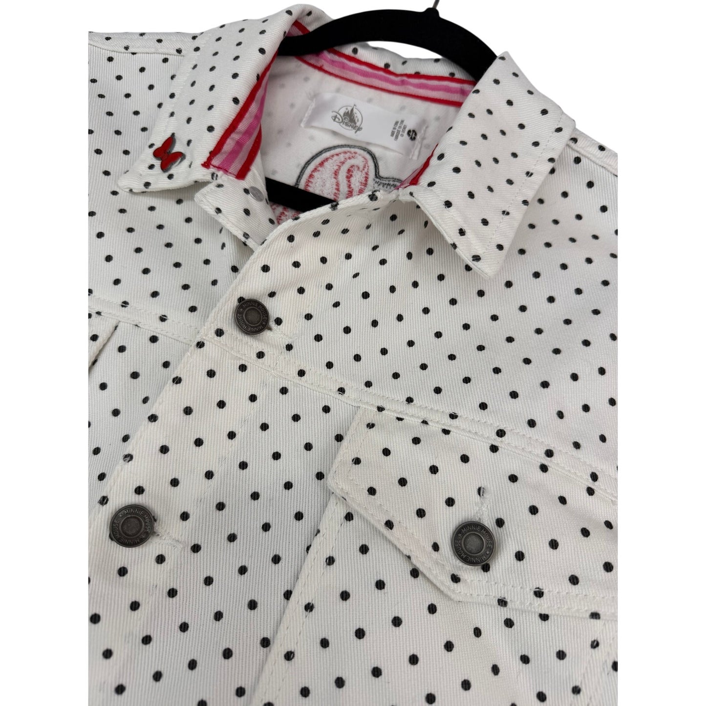 Disney Minnie Mouse Forever Polka Dot Denim Sequin Embroidered Jacket S