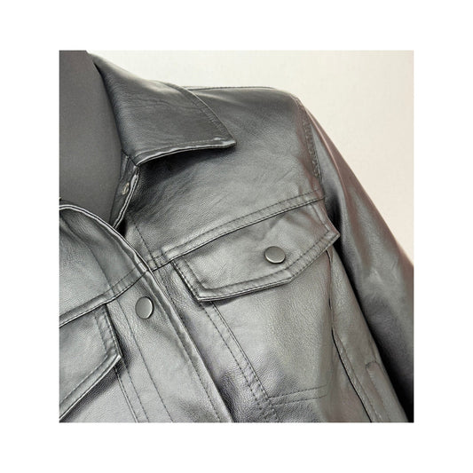 Sebby Collection Black Biker Moto Faux Vegan Leather with Faux Fur Lining Small