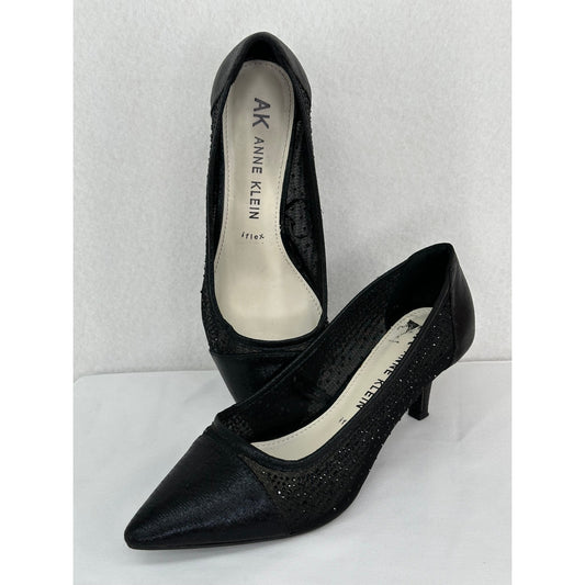Anne Klein iflex Akfadira Black Pointed Toe Kitten Rhinestone Dress Heels 8.5