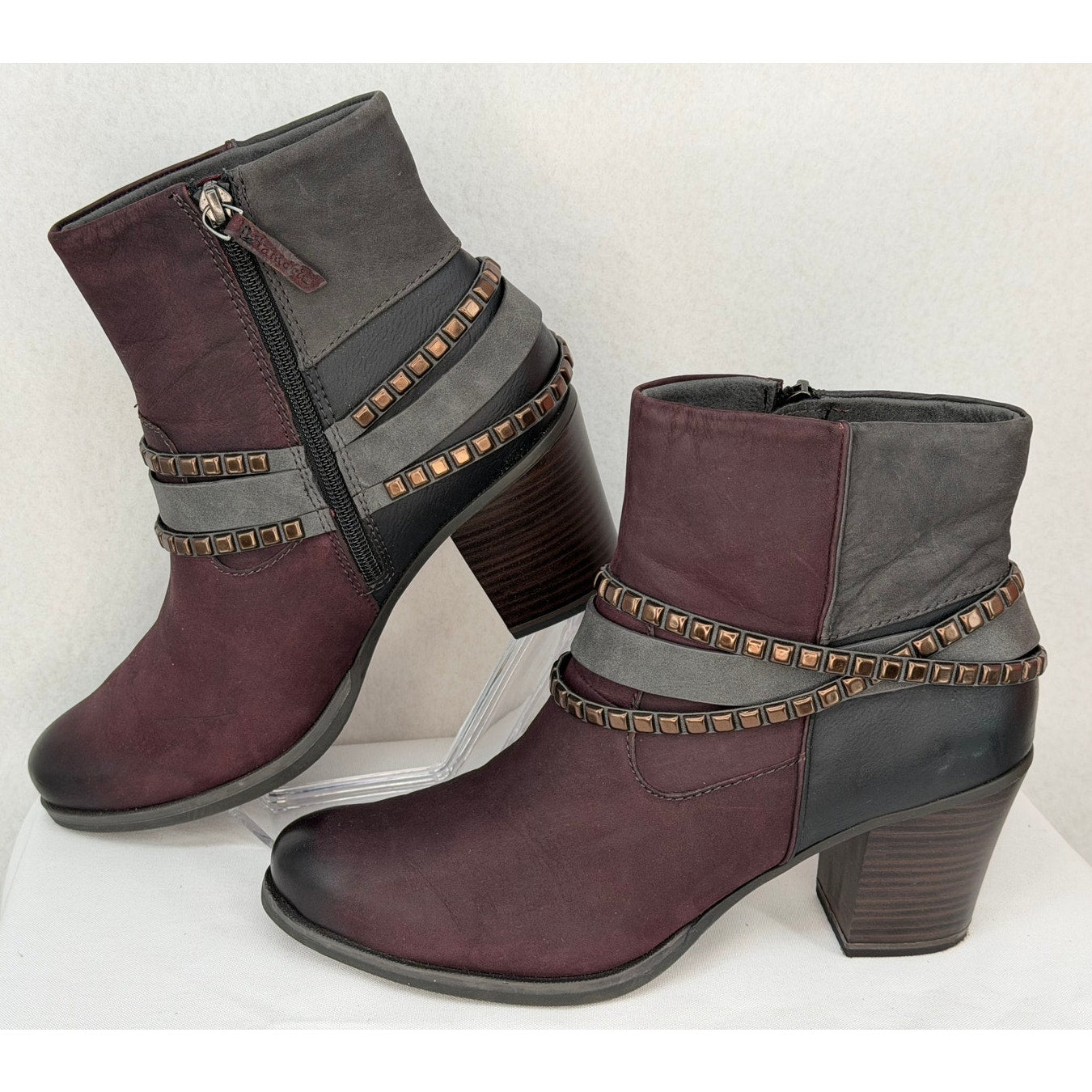 Tamaris NWOT Tora Fleece Lined Studded Ankle Boots Block Color Leather 39 (8.5)