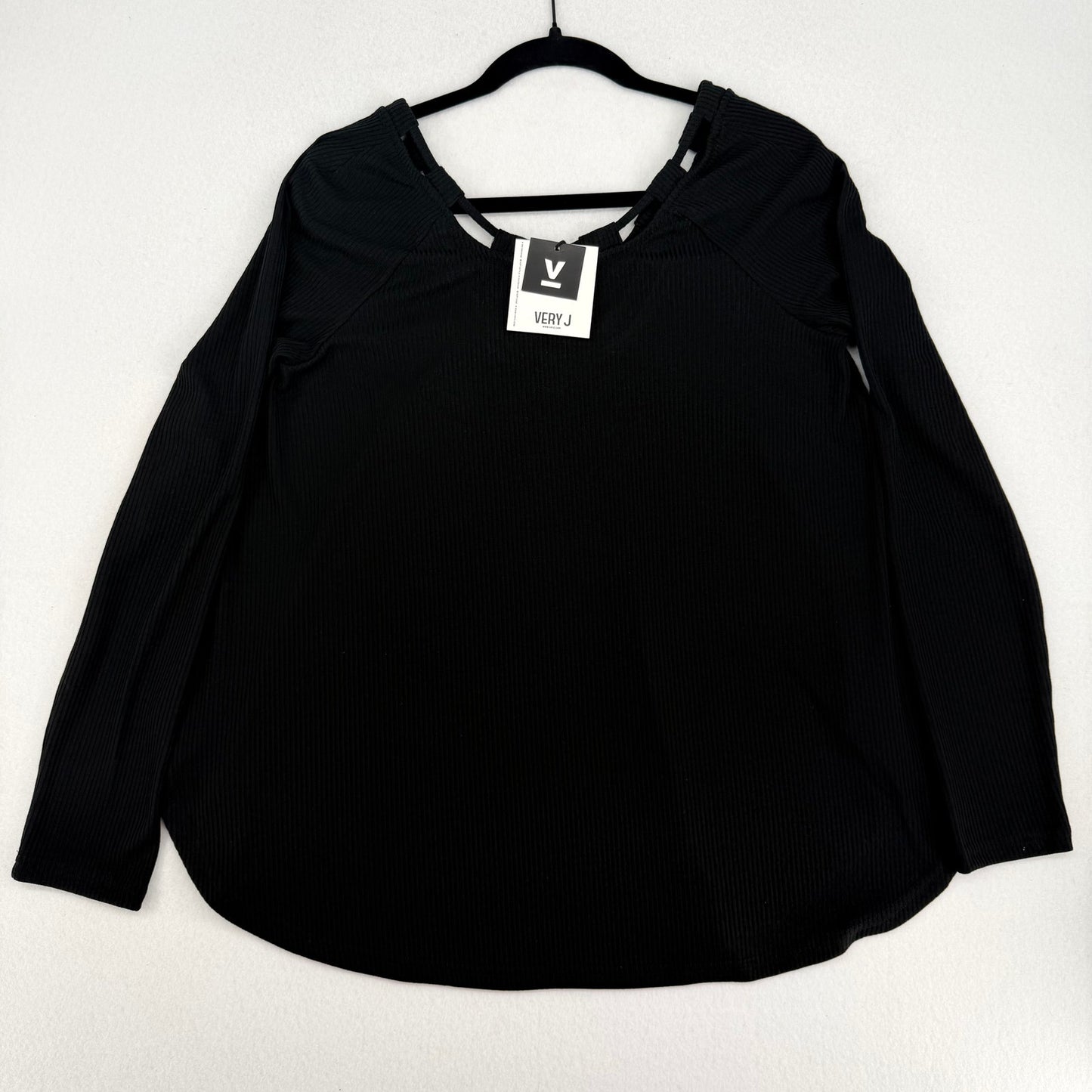 Very J Black Long Sleeve Casual Cotton Blend Flowy Comfy Tunic Top M NWT